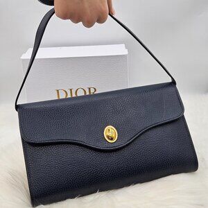 Dior  Navy Blue Leather Shoulder Clutch Sacoche Bag